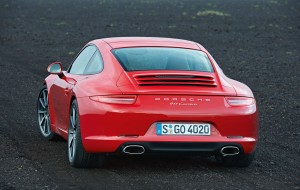 Red Porsche 911 (Porsche 991) Rear angle view
